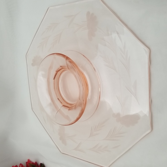 Elegant Depression Era Pink Octogon Low Pedestal Cake Plate - Picture 10 of 16